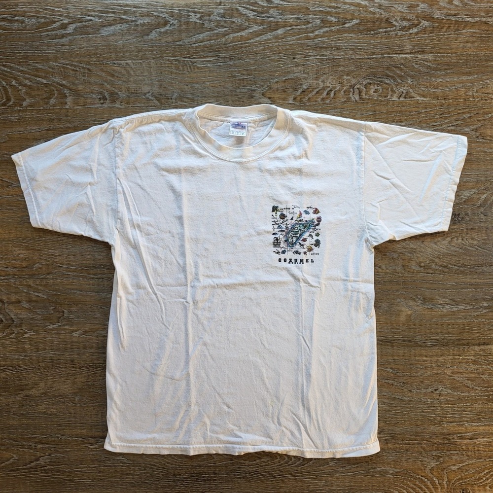 Yazbek Cozumel Mexico Scuba Diving Map T-Shirt Mens Large White Graphic Tee